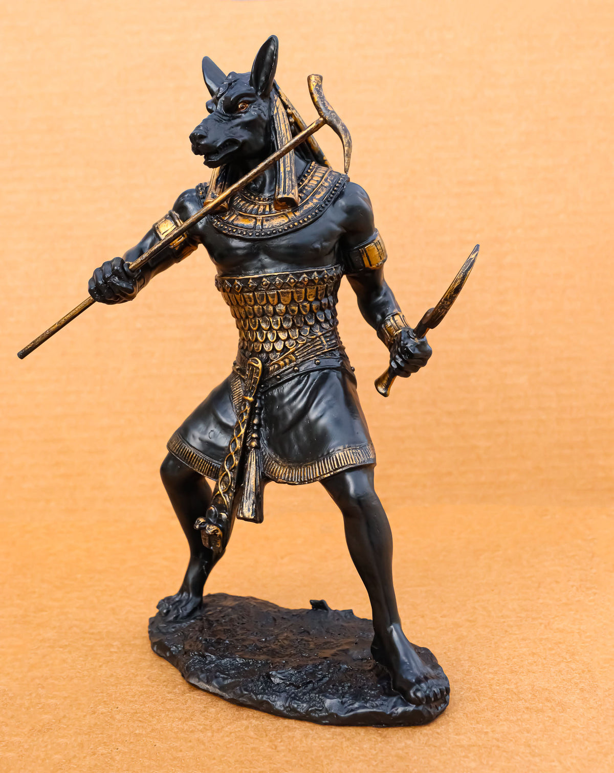 Egyptian Deity Seth Holding Khopesh Sickle Blade And Was Scepter Statue Decor - Ebros Gift