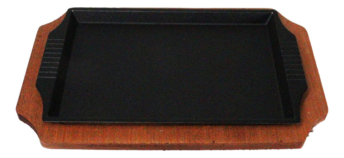 Personal Size Cast Iron Rectangular Fajita Steak Pan Skillet With Wood Trivet - Ebros Gift