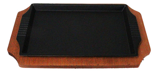 Personal Size Cast Iron Rectangular Fajita Steak Pan Skillet With Wood Trivet - Ebros Gift