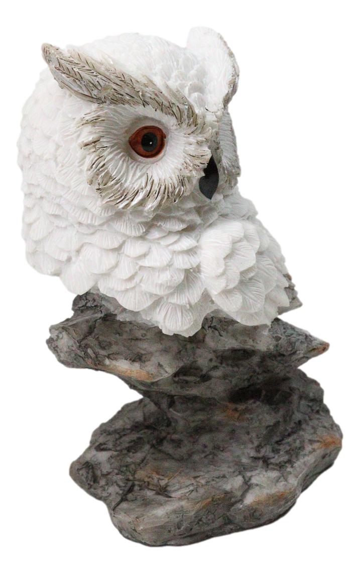 Whimsical White Snow Night Owl Perching On Tree Branch Figurine Decor