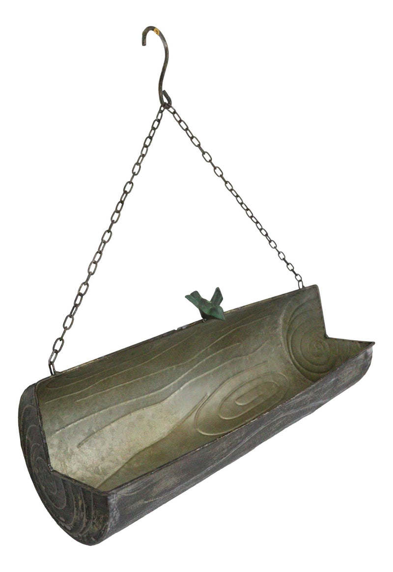 Rustic Farmhouse Distressed Metal Tree Log Hanging Wall Planter 19"L With Chain