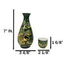Green Golden Koi Fishes In Water Porcelain Sake Flask And 4 Ochoko Cups Set