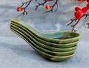 Made In Japan Modern Glazed Ceramic Shades Of Green Soup Spoons Set Of 5