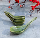 Made In Japan Modern Glazed Ceramic Shades Of Green Soup Spoons Set Of 5