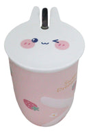 Pink Bunny Rabbit Strawberries Sweet Dreams Ceramic Mug With Lid And Spoon