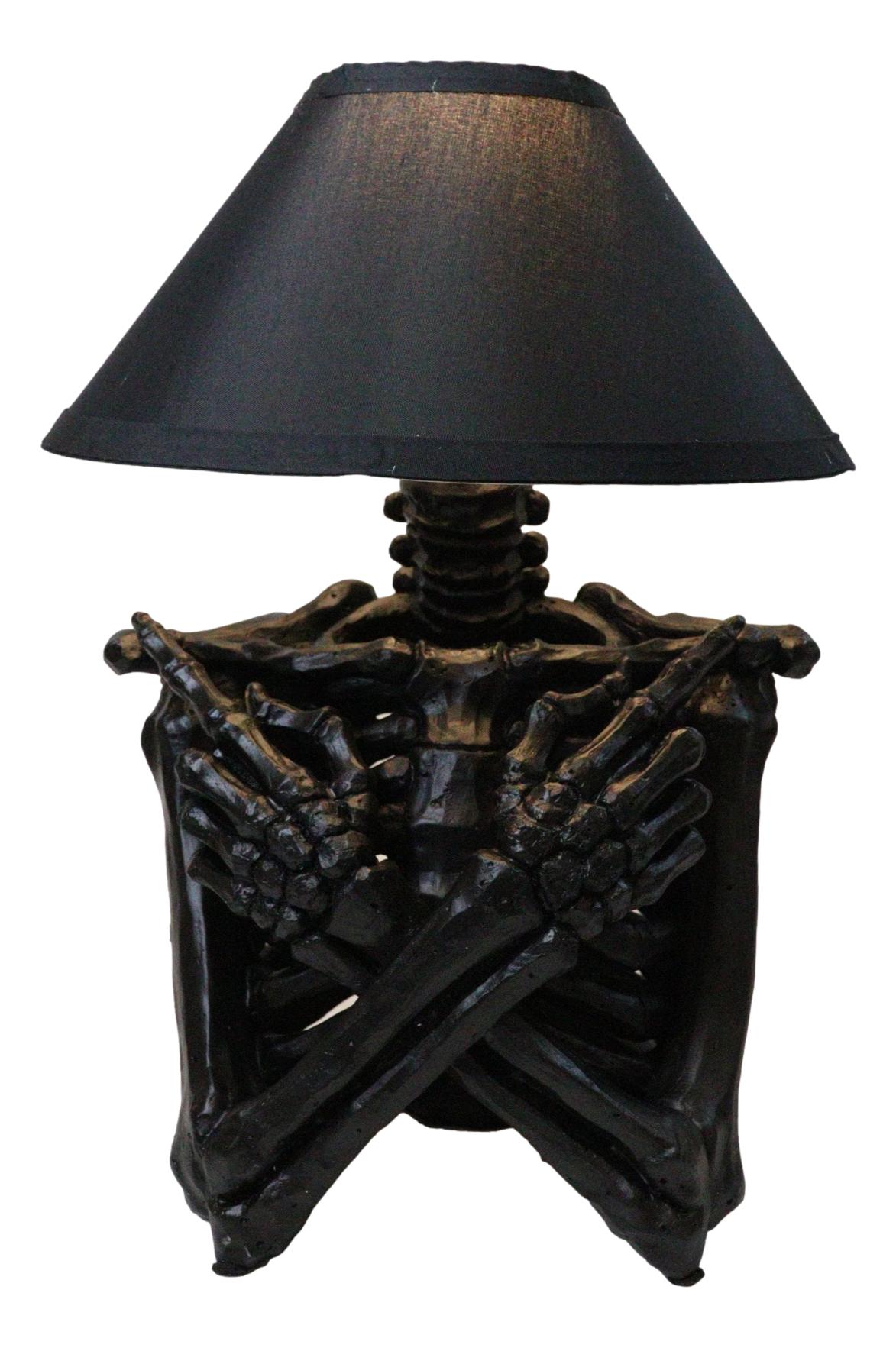 Ebros Gift Silent Half Skeleton Ribcage Crossed Arms Table Lamp with Black Shade