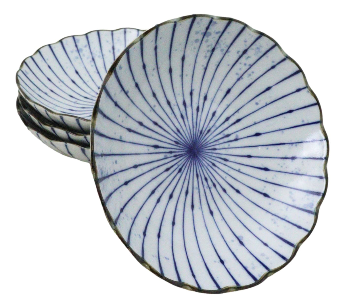 Pack Of 6 Fubuki Tokusa Made In Japan Round Flair Deep Plates Shallow Bowls 15oz - Ebros Gift