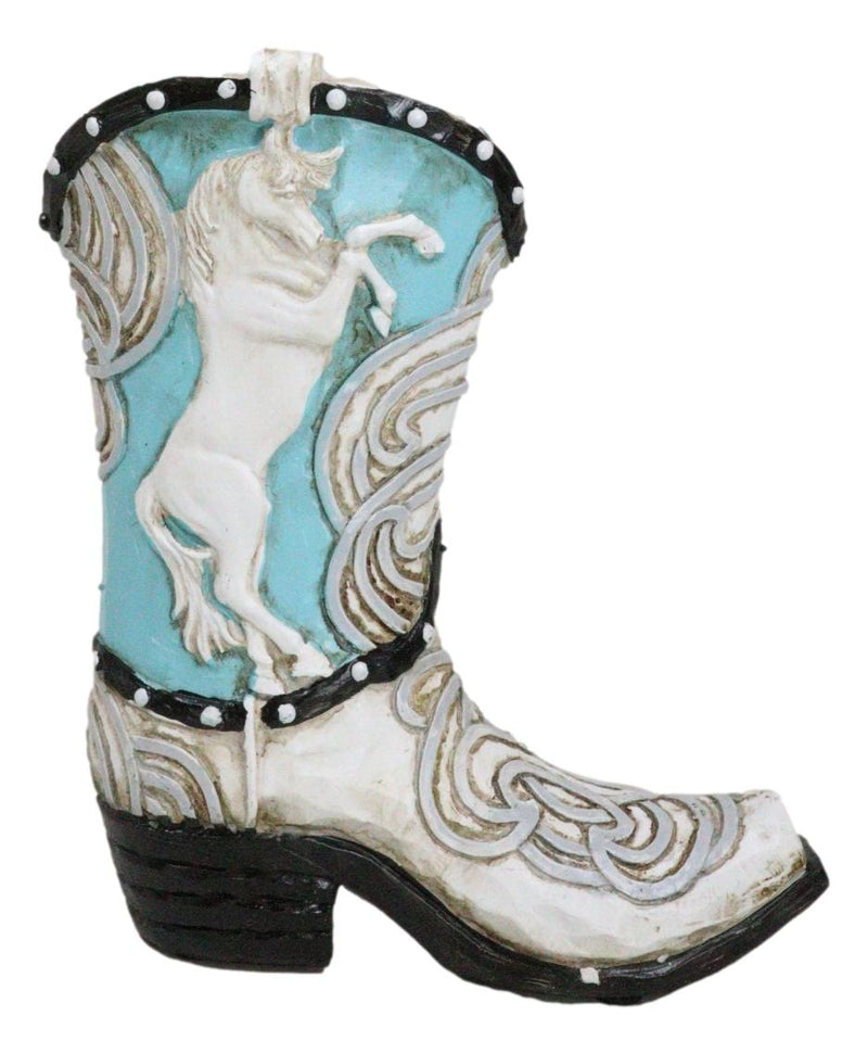 Rustic Country Western Turquoise Prancing Horse Cowboy Boot Piggy Money Bank