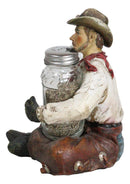 Western Wrangler Cowboy With Hat Scarf And Chaps Salt Pepper Shakers Holder Set