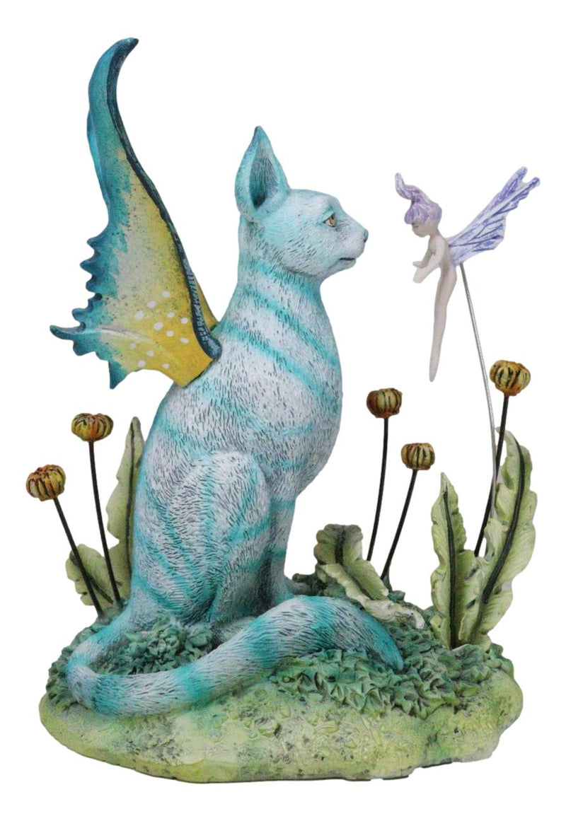 Whimsical Amy Brown Blue Fairy Cat With Pixie Fae In Enchanted Garden Figurine