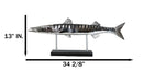 Marine Faux Taxidermy Silver Tone Large Barracuda Fish Sculpture With Pole Stand