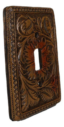 Set of 2 Western Tooled Floral Lace Faux Wood Wall Single Toggle Switch Plates