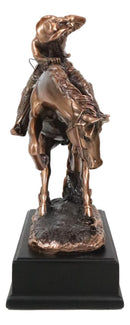 Rustic Western Rodeo Cowboy On A Rearing Horse Bronzed Resin Statue