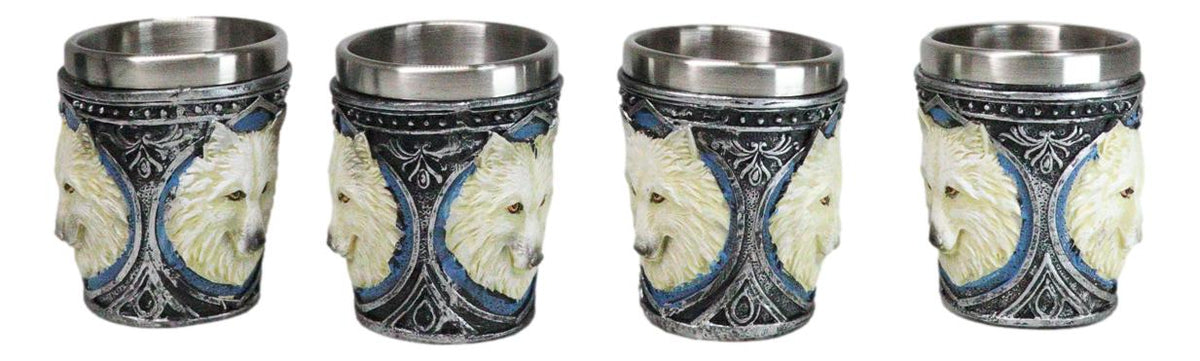 Mythical Fantasy Albino Snow White Wolf Shot Glasses 2-Ounce Set Of 4 Novelties