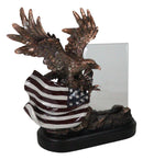 Patriotic American Bald Eagle Perching On Flag Photo Frame Bronze Resin Figurine