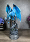 Blue Elemental Ice Dragon Perching On Medieval Stonewall Castle Tower Figurine