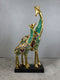 Large 15"H Safari Green Bejeweled Masai Giraffe With Calf On Black Base Figurine