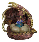 Red Gold Fire Mother Dragon Guarding Eggs And Baby Hatchling With LED Figurine