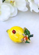 Yellow Lemon Ladybug Pewter Austrian Crystals Bejewelled Trinket Jewelry Box