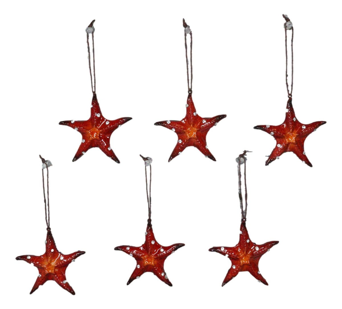 Set Of 6 Red Starfish Sea Stars Ocean Marine Wall Hanging Decor Tree Ornaments