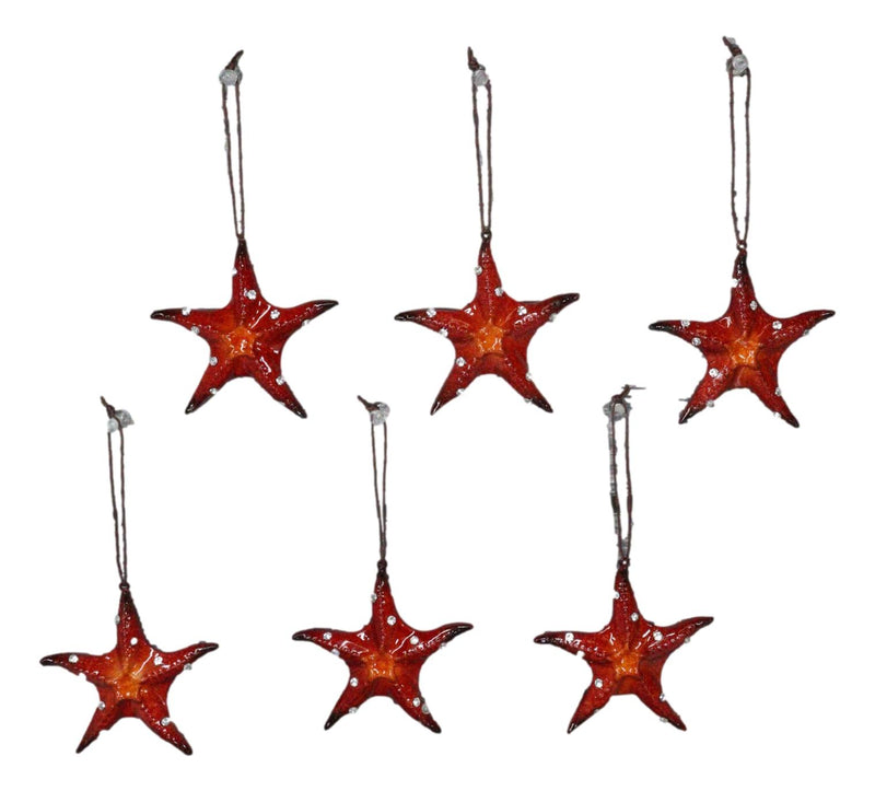 Set Of 6 Red Starfish Sea Stars Ocean Marine Wall Hanging Decor Tree Ornaments