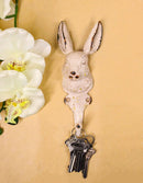 Distressed White Finish Cast Iron Whimsical Bunny Rabbit Wall Coat Hat Hook