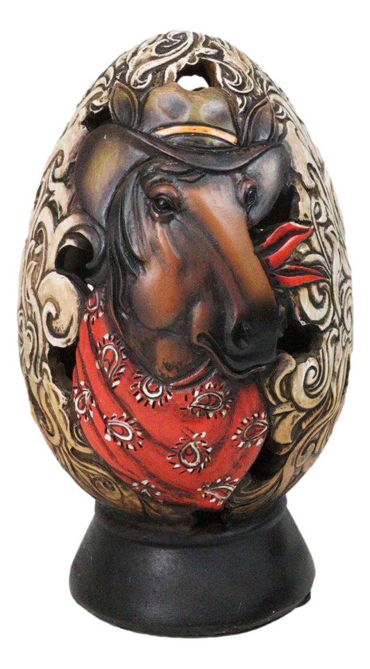 Rustic Western Horse With Cowboy Hat and Red Scarf Egg Money Piggy Bank Figurine