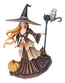 Amy Brown Halloween Pumpkin Owl Spell Autumn Witch With Magic Staff Sculpture