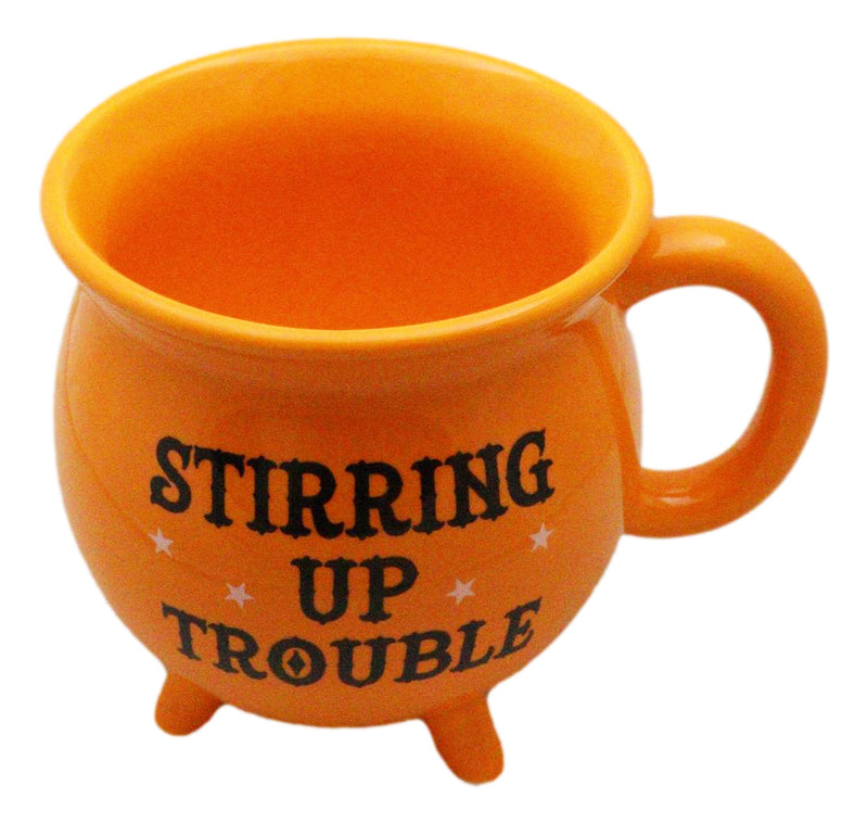 Wicca Magic Orange Stirring Up Trouble Cauldron Ceramic Mug With Handle 16oz