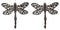 Set Of 2 Rustic Cast Iron Dragonfly with Scrollwork Filigree Wings Wall Hooks