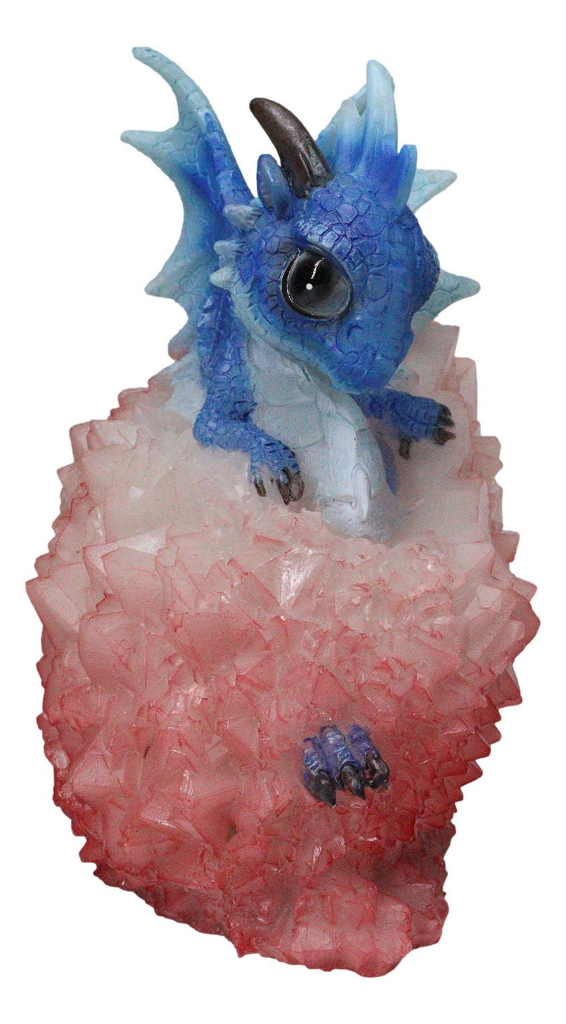 Whimsical Cute Blue Baby Dragon Hatchling in Crystal Icicle Red Egg Figurine