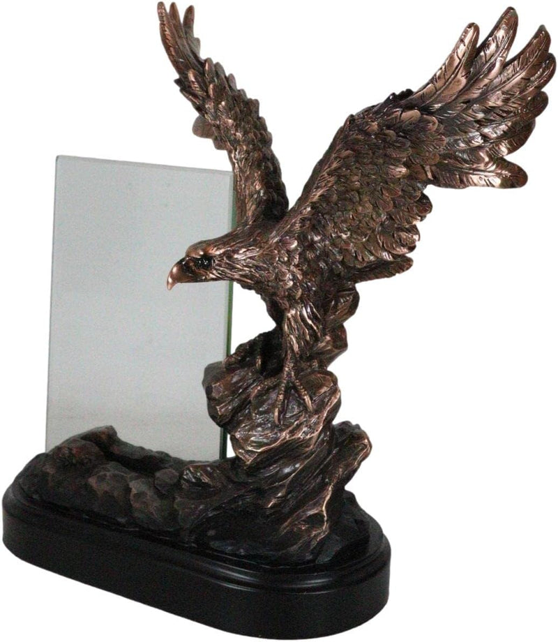 American Bald Eagle Landing On Rocky Pillar Picture Frame Bronzed Resin Figurine