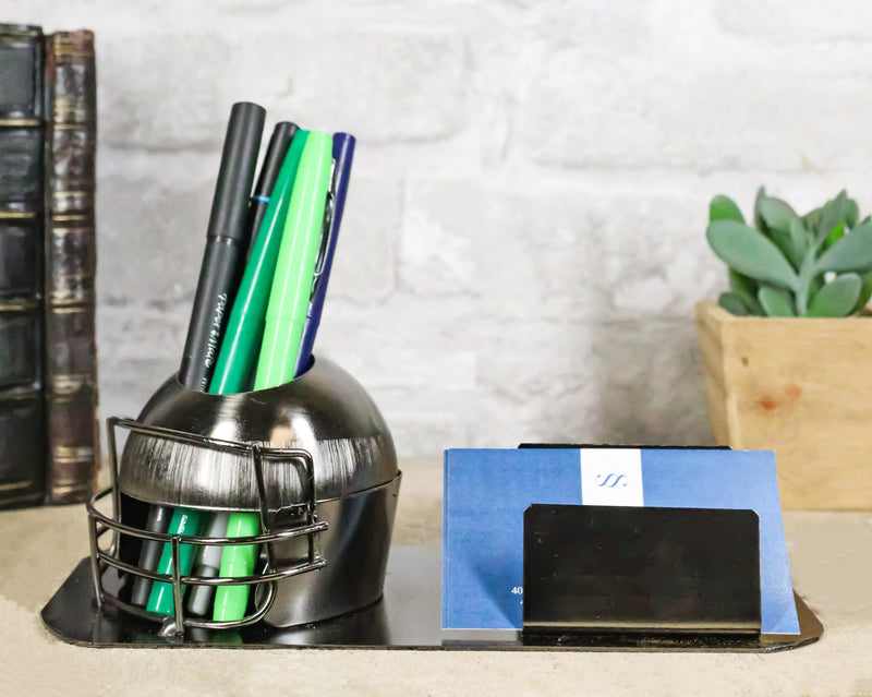Gridiron Football Helmet Stationery Pen And Business Card Holder Metal Figurine