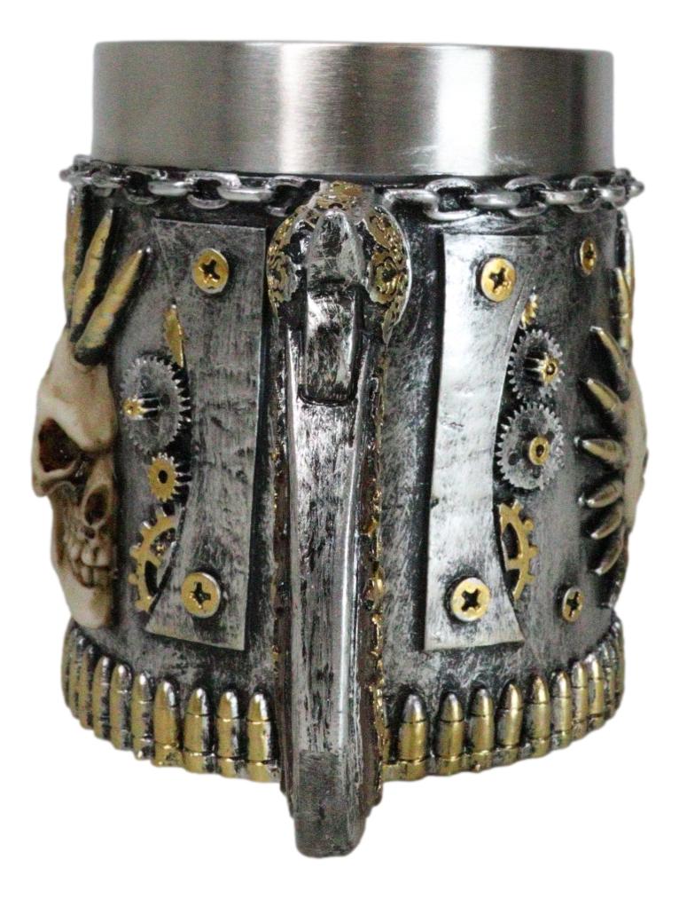 Steampunk Bullets Mohawk Skull War Dog Coffee Mug With Pistol Revolver Handle