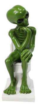 UFO Green Roswell Alien Constipated On Toilet Seat in Thinker Pose Figurine