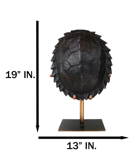 Large Nautical Marine Jagged Shell Faux Sea Turtle Sculpture With Pole Stand
