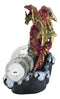 Red Gold Dragon On Ocean Waves Rock With Ship Trapped in LED Bottle Figurine
