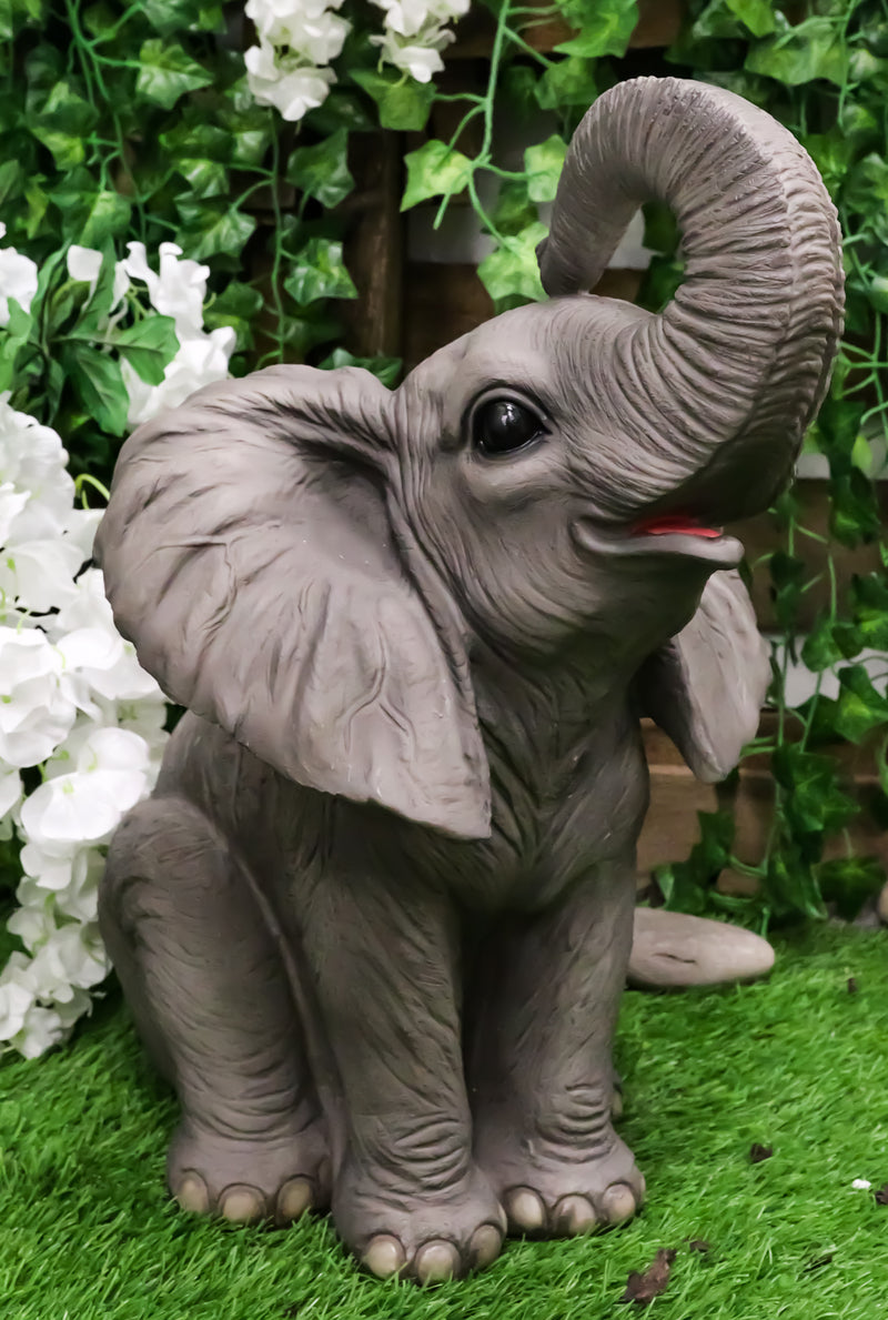 Ebros Ruby The Elephant Sitting Pretty with Trunk Up Large Statue 17" Tall