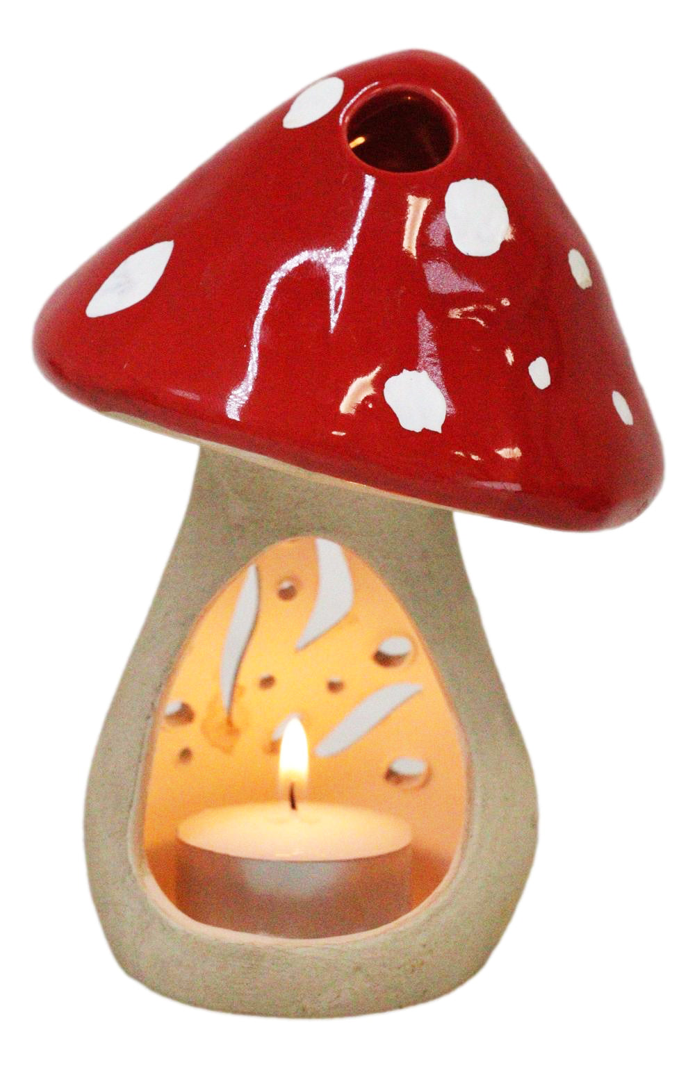 Whimsical Cottage Magic Red Toadstool Mushroom Ceramic Votive Candle Holder
