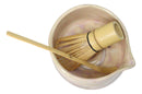 Cream Brown Brushstroke Ceramic Japanese Matcha Green Tea Bowl Whisk & Scoop Set