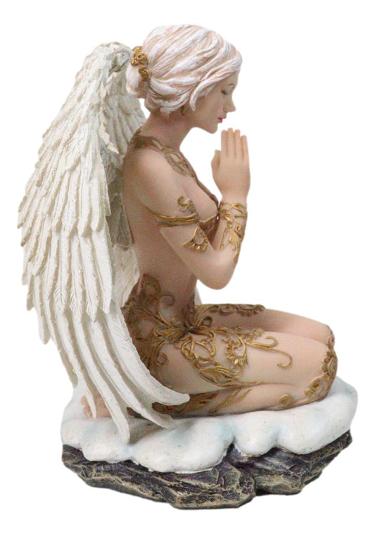 Praying Seraphim Angel With Golden Scrollwork Motif On Her Knees Figurine 6.25"H