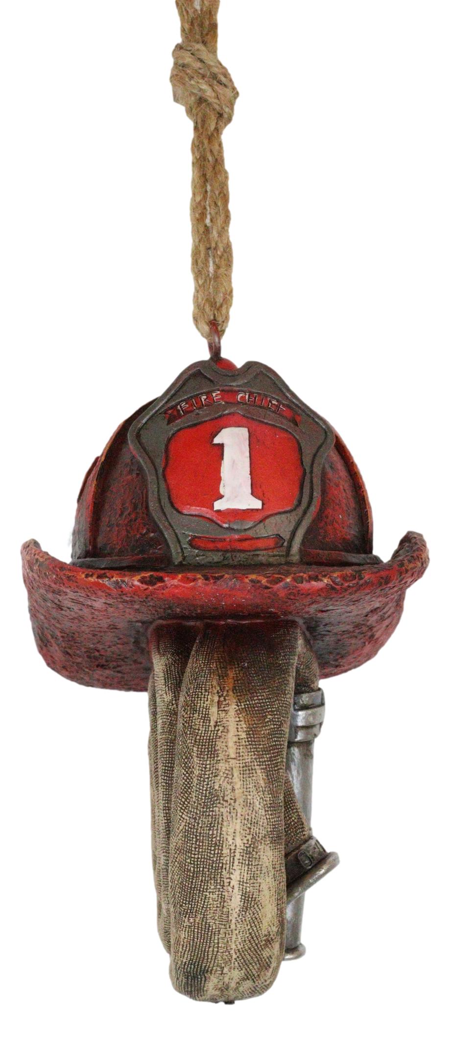 Fire Fighter Axe Fireman Station Number 1 Hat with Coiled Water Hose Wind Chime