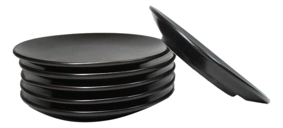 Set Of 6 Kokuyo Black Contemporary Appetizer Dessert Salad Ceramic Plates 6"D