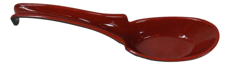 Sleek Red Black Melamine Asian Soup Spoons With Ladle Hook & Notch Set Of 6