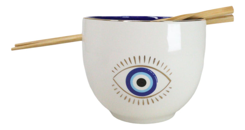White And Gold Wicca Mystic Evil Eye Of Providence Soup Bowl With Chopsticks
