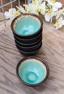 Pack Of 6 Crackle Green Midori Kannyu Ceramic Small Appetizer Rice Bowls 10oz