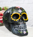 Black Day of The Dead Colorful Sunflowers Floral Blooms Sugar Skull Figurine