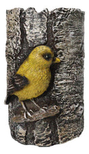 Yellow Goldfinch Candle Stand on Birch Tree Candle Holder Rustic Bird Figurine