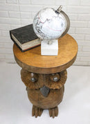 Hand Carved Whimsical Wise Owl Round Top Side Table Made Of Mango Wood 18" Tall