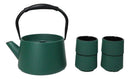 Green Modern Straight Edge Tetsubin Cast Iron Teapot 33oz And 4 Tea Cups Set